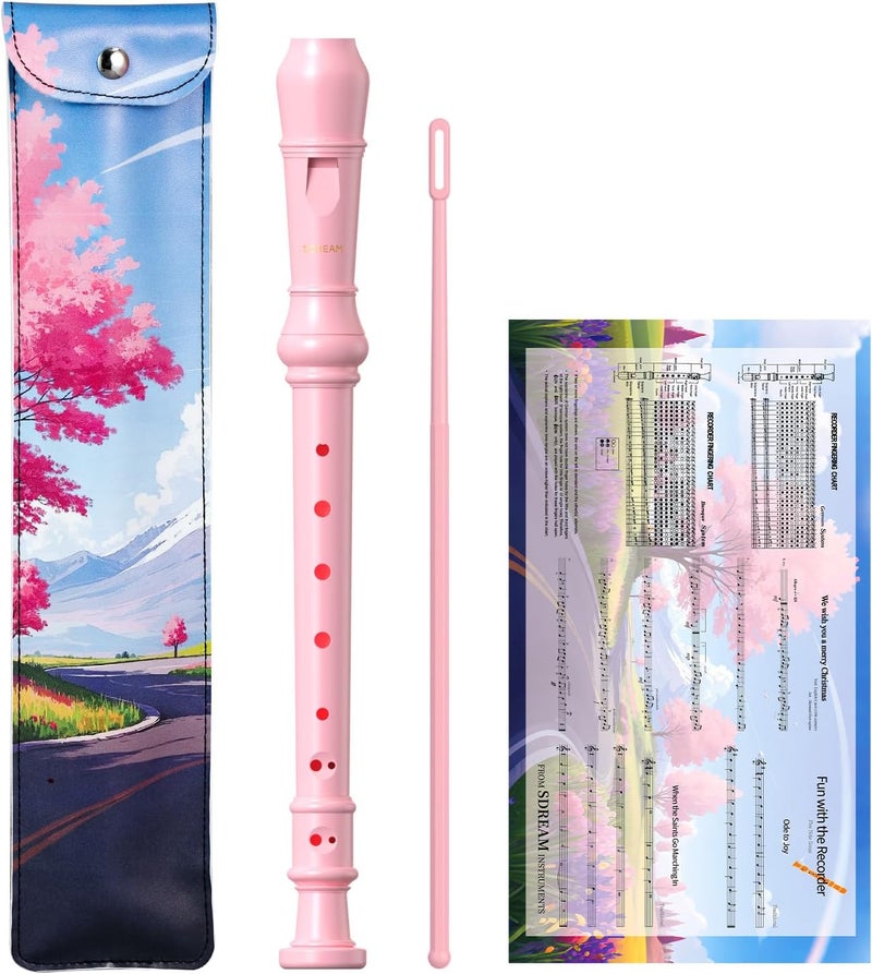 SDREAM Soprano Recorder Instrument for Kids and Adults - Beginner 8 Hole German Fingering Recorder Flute With Cleaning Rod, Packing Bag and Sheet Music (Pink) - Image 1